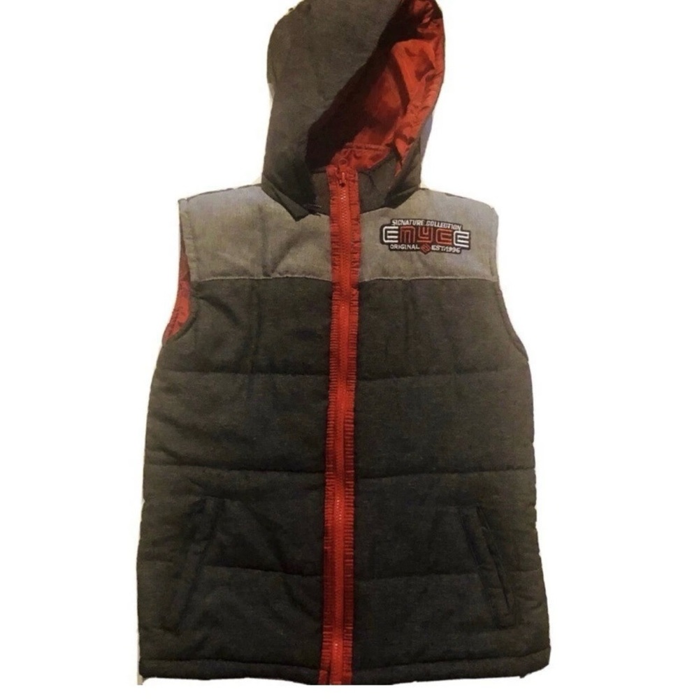 Enyce Boys Sz 8/10 Red/Gray Hooded  vest Puff  jacket